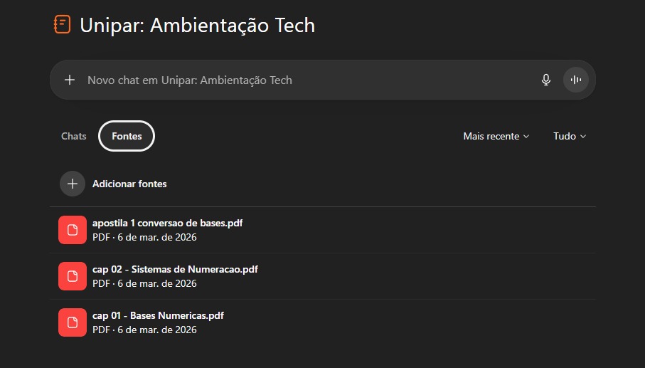 Materiais da disciplina adicionados como fonte no projeto
